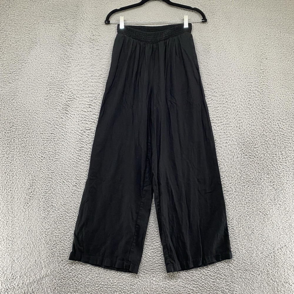 Aerie Linen Pants Womens Small Short Black Wide Leg Pull On Summer Capsule
